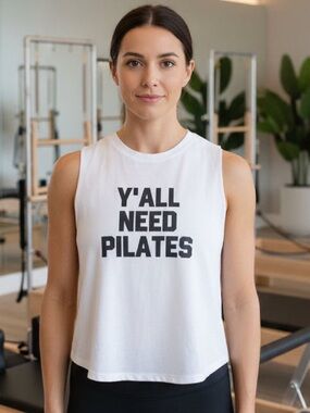 'Y'ALL NEED PILATES' TANK TOP-WH